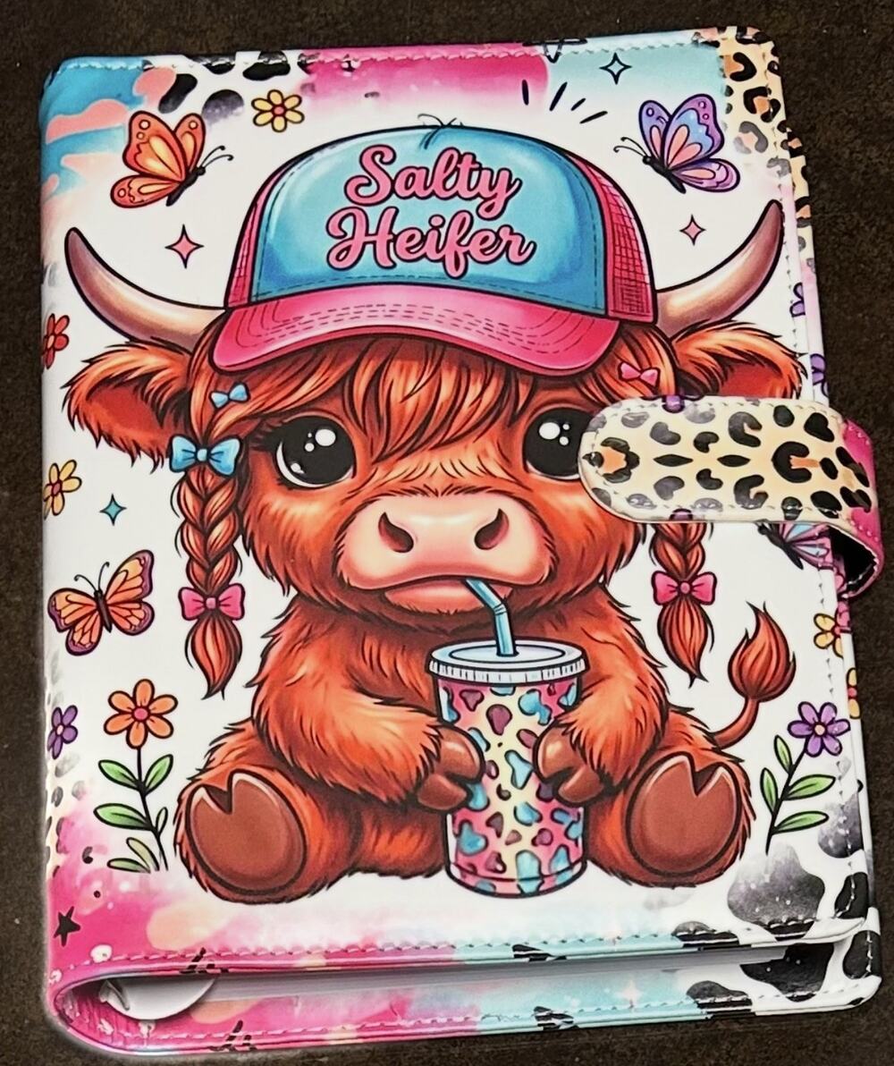 Salty Heifer Highland Cow size A5 Binder w/ stationery paper